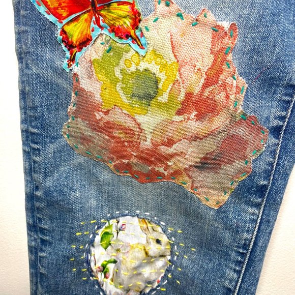 Reworked, upcycled Jeans/hand stitched jeans/boho jeans/reworked jeans/unique - Picture 4 of 9